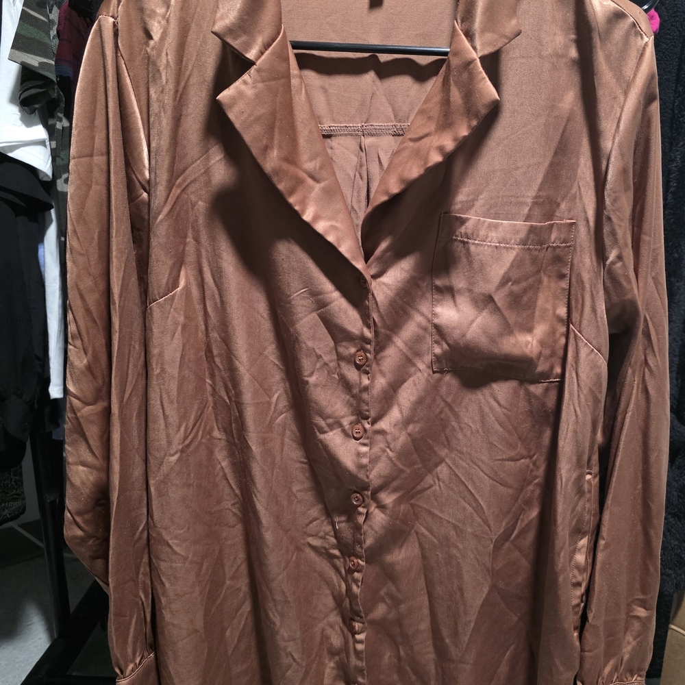 Better Be Brown Satin-Look Button Front Top